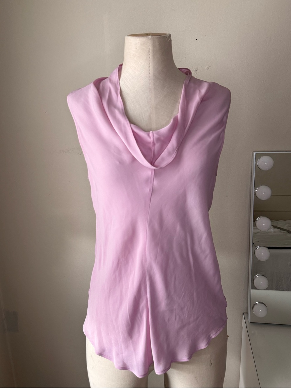 Theory 100% Silk Pink Cowl Neck Sleeveless Blouse Size S